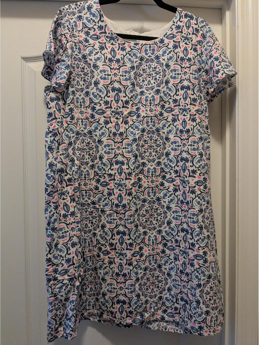 Vineyard Vines Dress Womens Sz XL Blue Pink Floral Shells Beach Colorful Linen